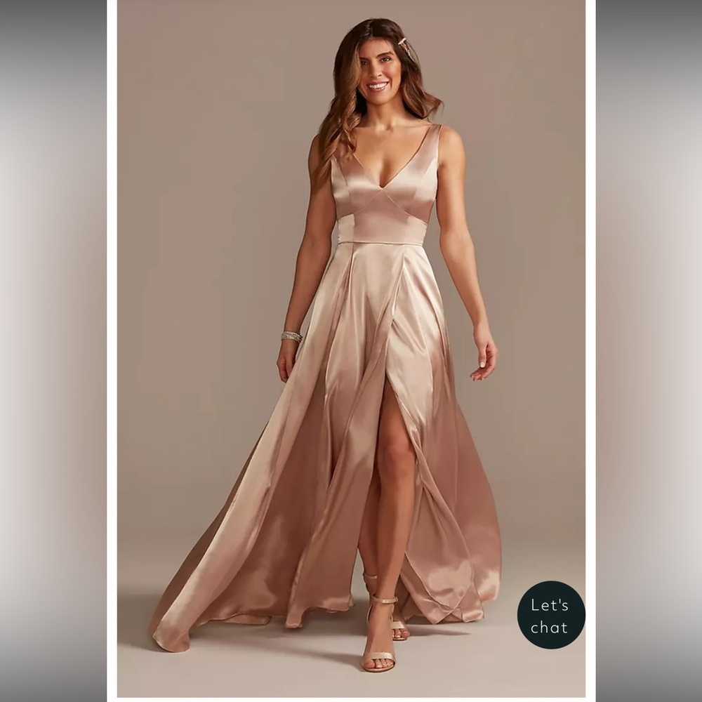 David’s Bridal Galina Signature Charmeuse Tank V-Neck Dress w/ Slit 12 Sand